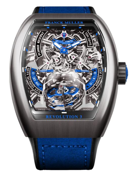 Review Franck Muller Vanguard Revolution 3 Skeleton Titanium - Blue V50 REV 3 PR SQT BR (BL) Replica Watch